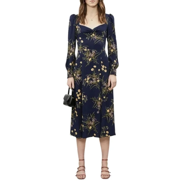 Reformation Wallflower Dress Navy Floral Long Sleeve - Picture 15 of 16